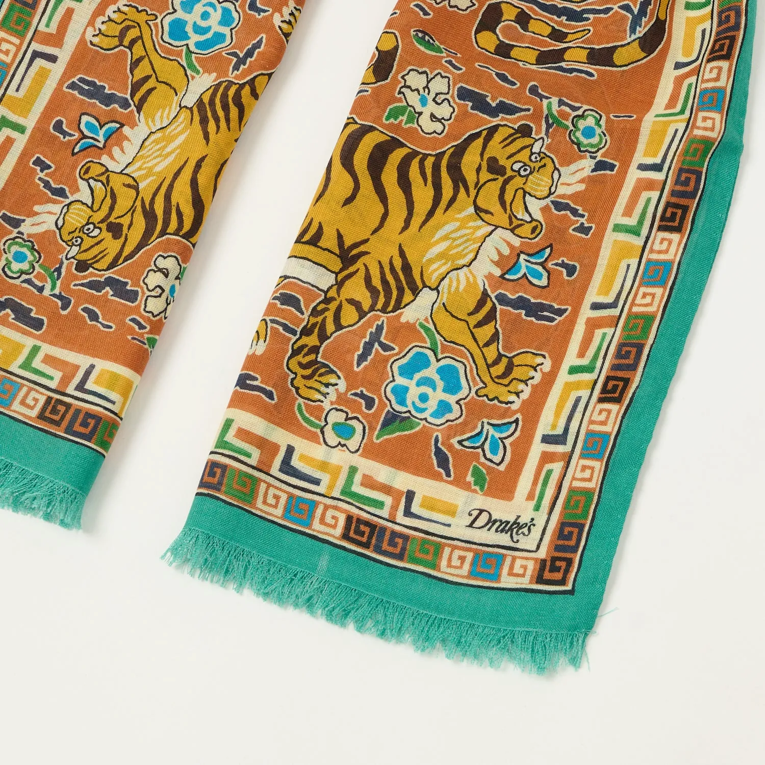 Drake's 'Jumbo Tiger' Printed Wool/Silk Scarf - Orange sold by Son of a Stag product image thumbnail 2