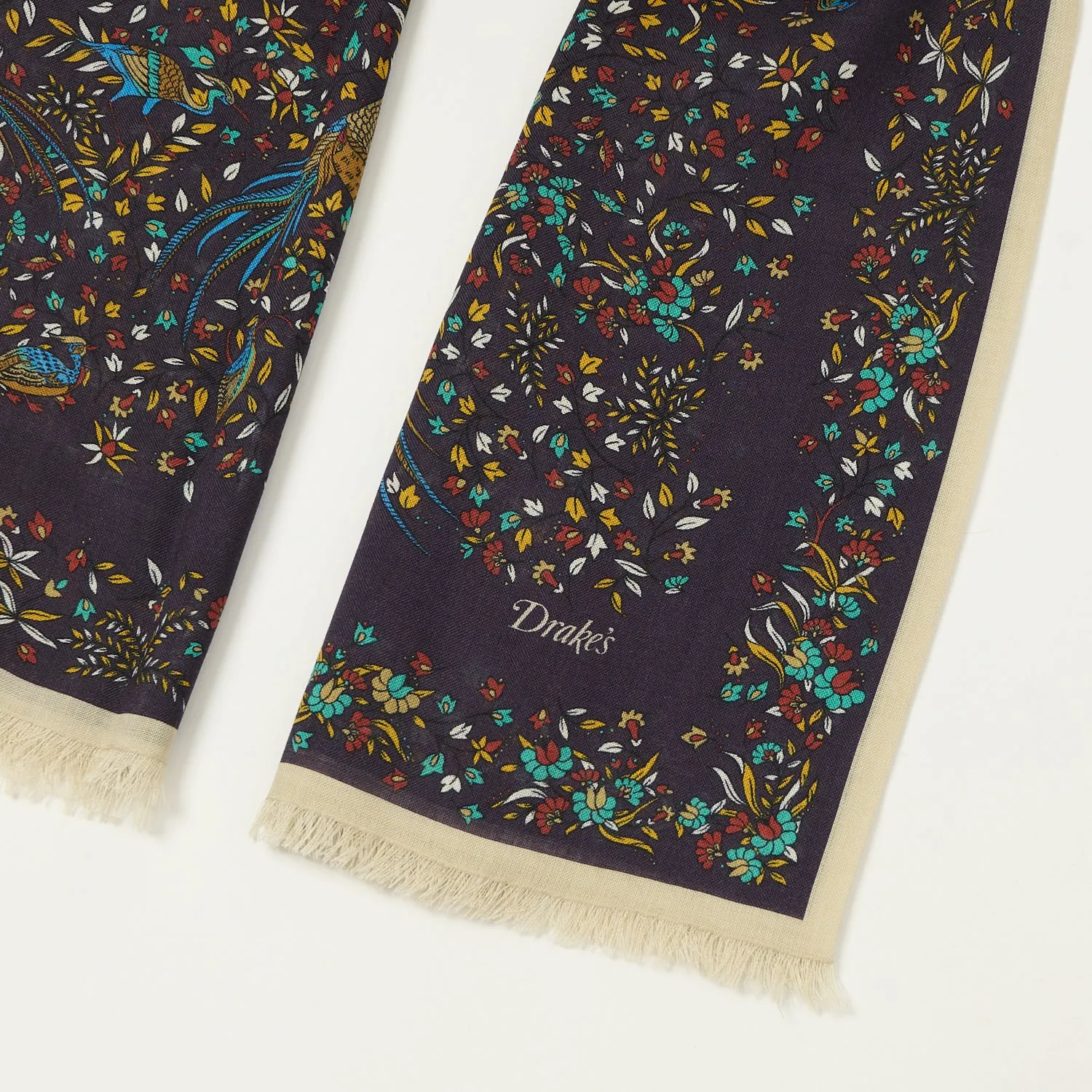 Drake's 'Bird of Paradise' Wool/Silk Tubular Scarf - Navy sold by Son of a Stag product image thumbnail 2