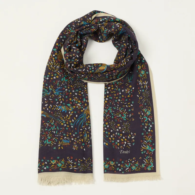 Drake's 'Bird of Paradise' Wool/Silk Tubular Scarf - Navy sold by Son of a Stag