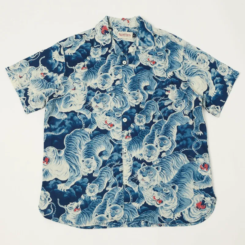 Freenote Cloth 'Hawaiian Tiger' Short Sleeve Shirt - Ice Blue made by Freenote Cloth