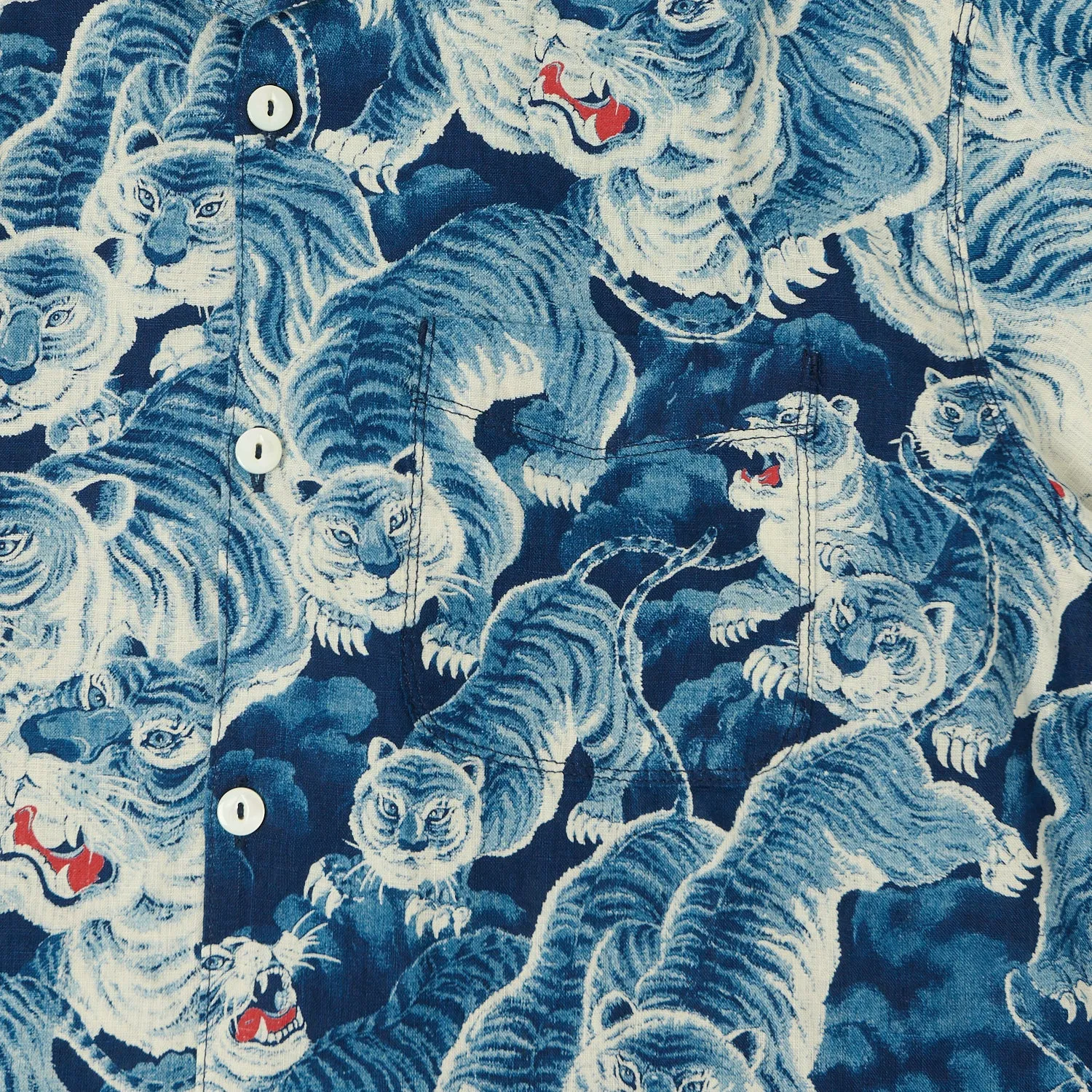 Freenote Cloth 'Hawaiian Tiger' Short Sleeve Shirt - Ice Blue sold by Son of a Stag product image thumbnail 4