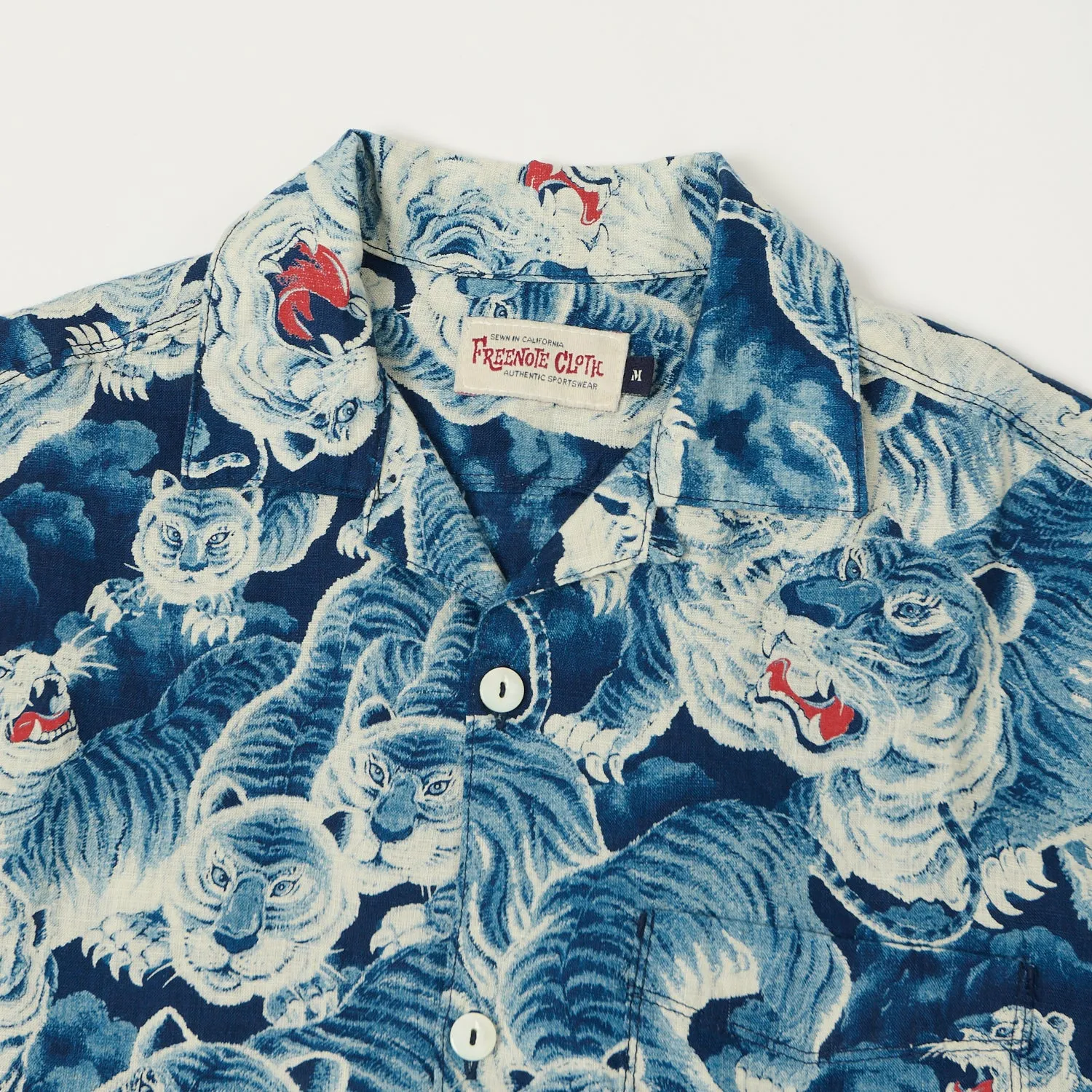 Freenote Cloth 'Hawaiian Tiger' Short Sleeve Shirt - Ice Blue sold by Son of a Stag product image thumbnail 2