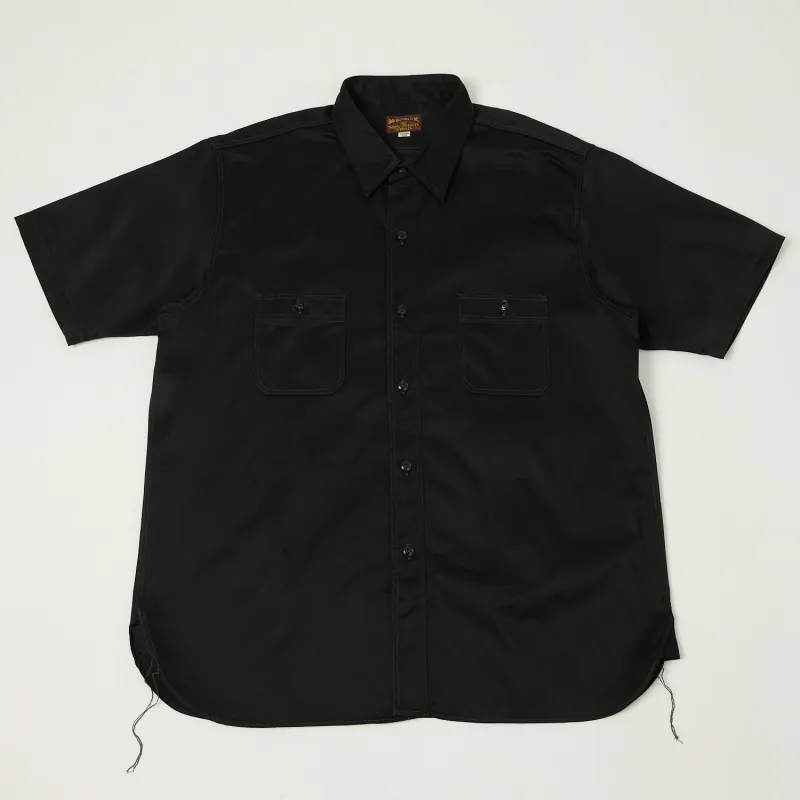 Buzz Rickson's Herringbone Open Pocket Short Sleeve Work Shirt - Black made by Buzz Rickson’s