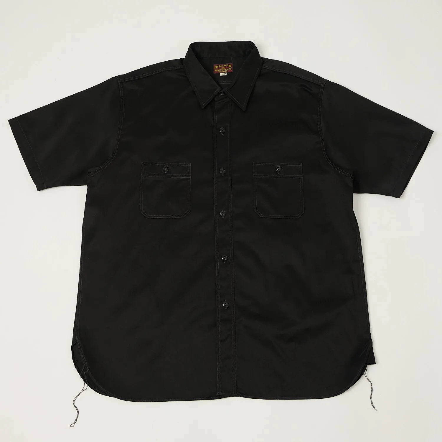 Buzz Rickson's Herringbone Open Pocket Short Sleeve Work Shirt - Black sold by Son of a Stag