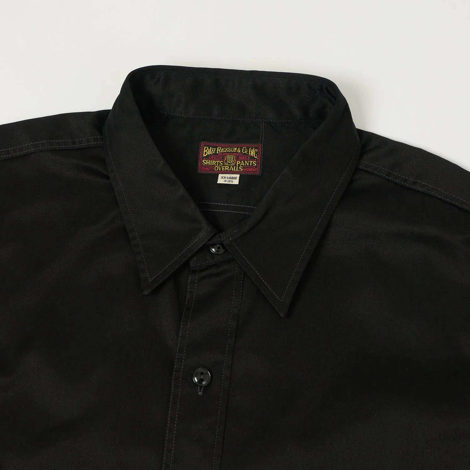 Buzz Rickson's Herringbone Open Pocket Short Sleeve Work Shirt - Black sold by Son of a Stag product image thumbnail 2