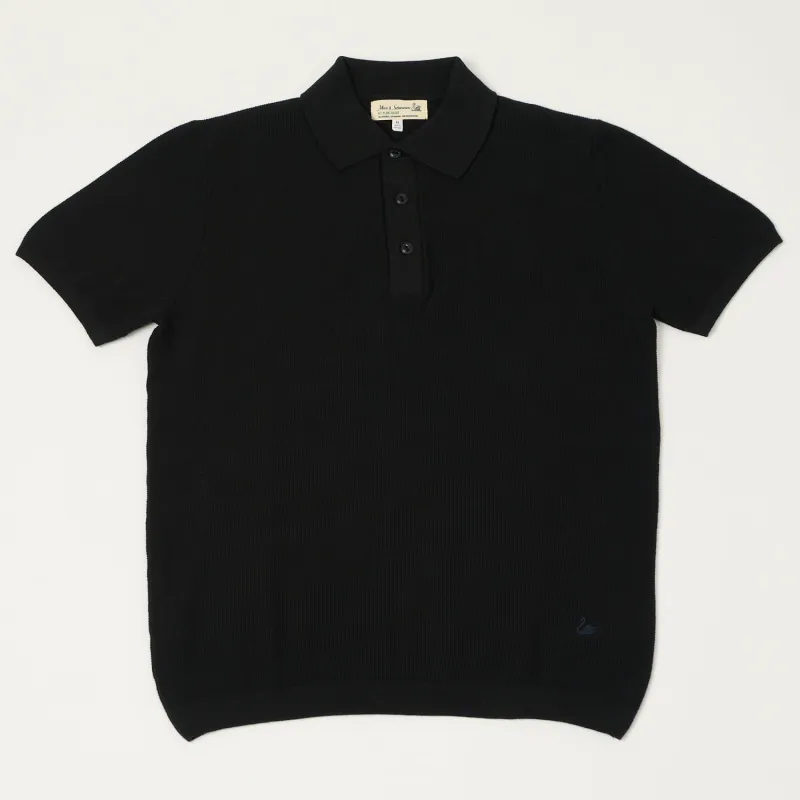 Merz b. Schwanen 'Good Basics' Plant Based Knitted Polo Shirt - Deep Black sold by Son of a Stag