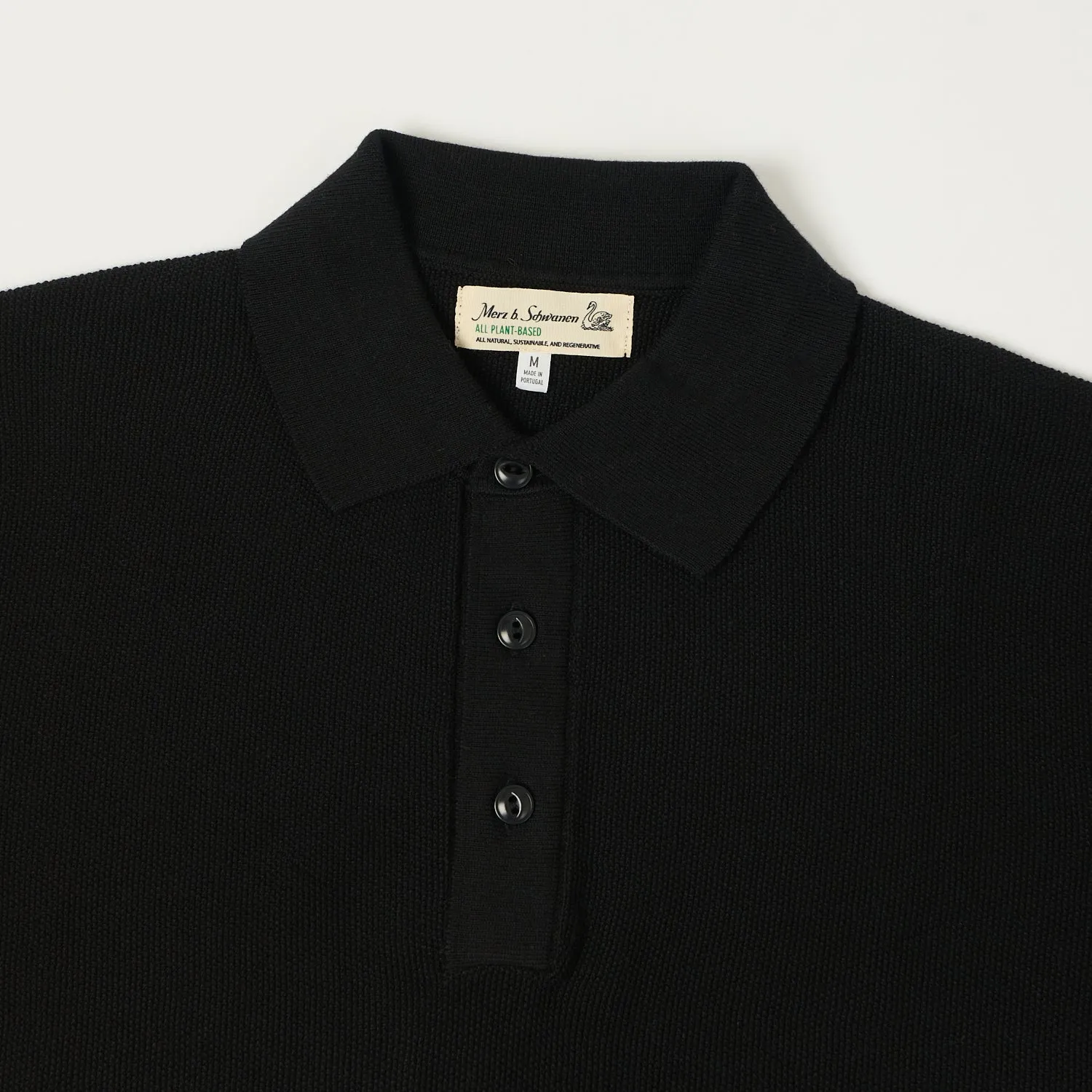 Merz b. Schwanen 'Good Basics' Plant Based Knitted Polo Shirt - Deep Black sold by Son of a Stag product image thumbnail 2