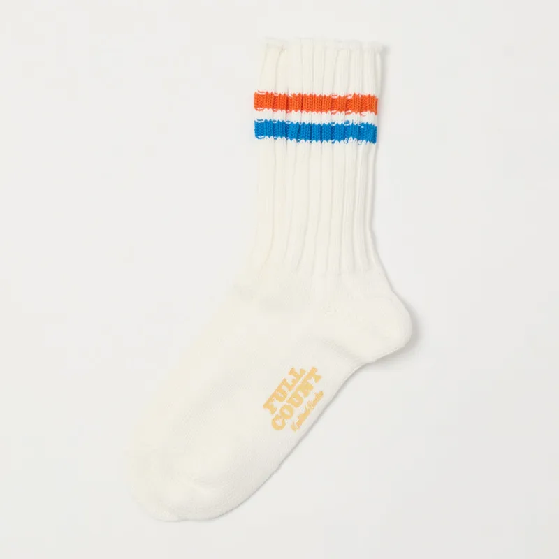 FULLCOUNT All Cotton Knit Ribbed Sock - White/Orange/Blue sold by Son of a Stag