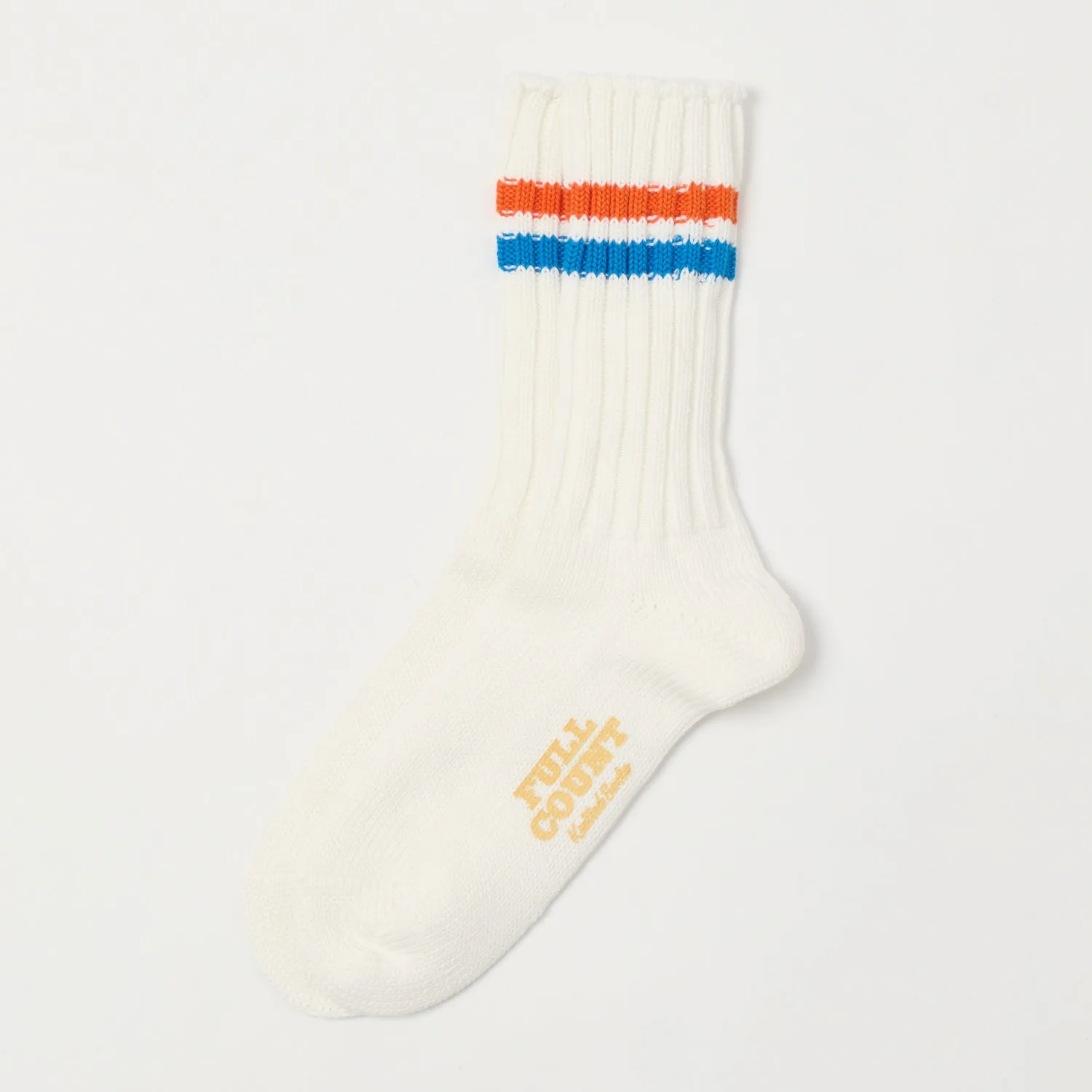 FULLCOUNT All Cotton Knit Ribbed Sock - White/Orange/Blue sold by Son of a Stag