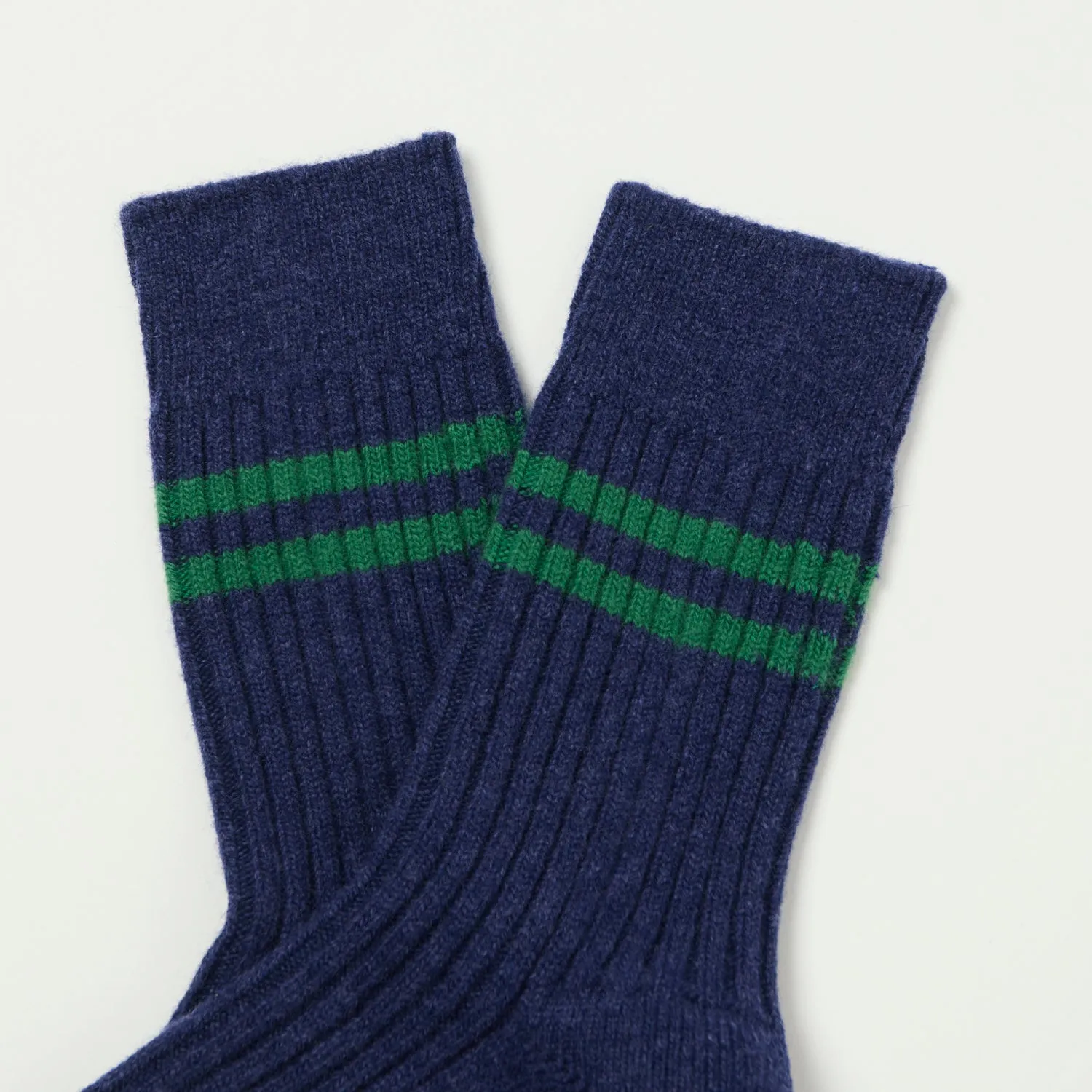 RoToTo Merino Lambs Wool Stripe Sock - Navy Blue/Green sold by Son of a Stag product image thumbnail 2