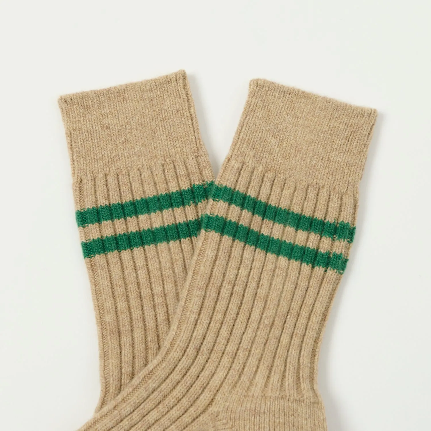 RoToTo Merino Lambs Wool Stripe Sock - Beige/Green sold by Son of a Stag product image thumbnail 2