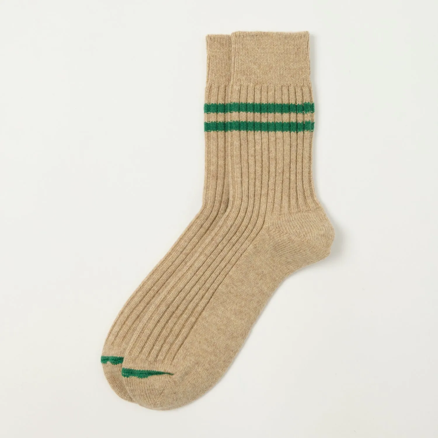 RoToTo Merino Lambs Wool Stripe Sock - Beige/Green sold by Son of a Stag