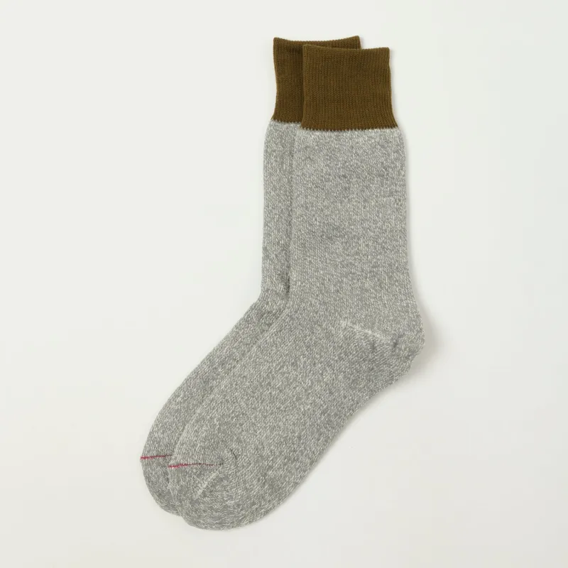 RoToTo Silk & Cotton Double Face Crew Sock - Olive/Grey sold by Son of a Stag