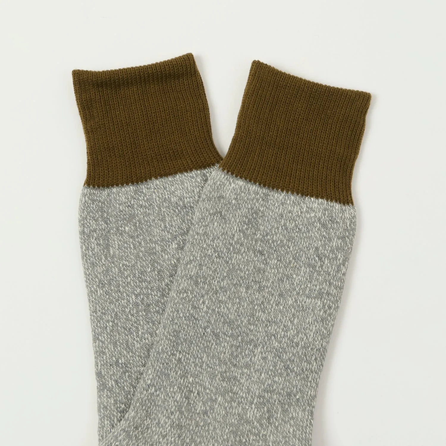 RoToTo Silk & Cotton Double Face Crew Sock - Olive/Grey sold by Son of a Stag product image thumbnail 2