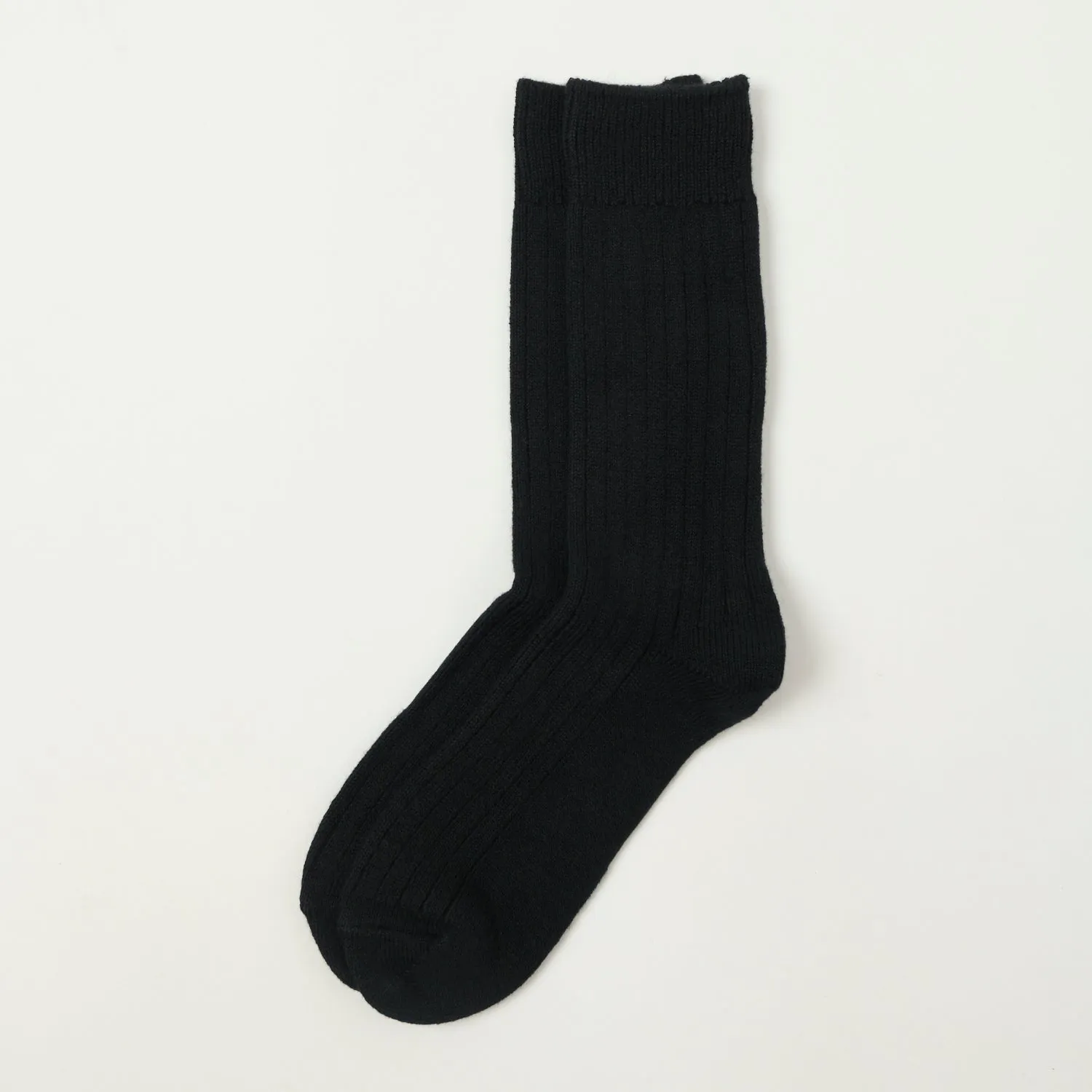 RoToTo Cotton Wool Ribbed Crew Sock - Black sold by Son of a Stag