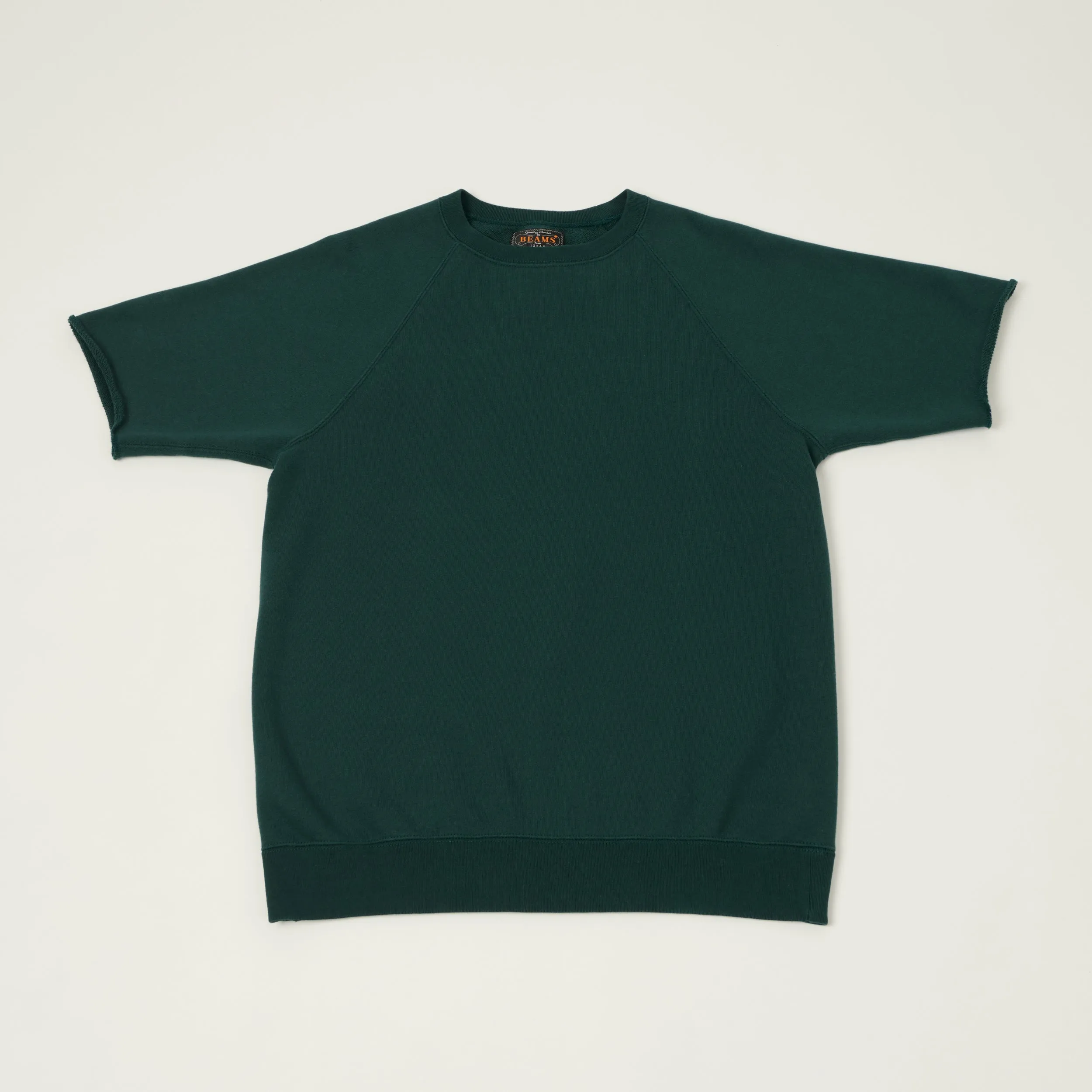 Beams Plus Cut Off Sleeve Raglan Sweatshirt - Dark Green sold by Son of a Stag