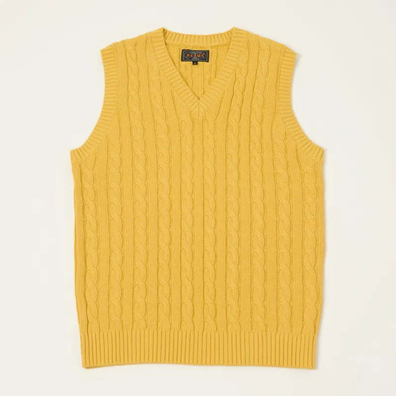 Beams Plus Cable Knit Vest - Yellow made by BEAMS PLUS
