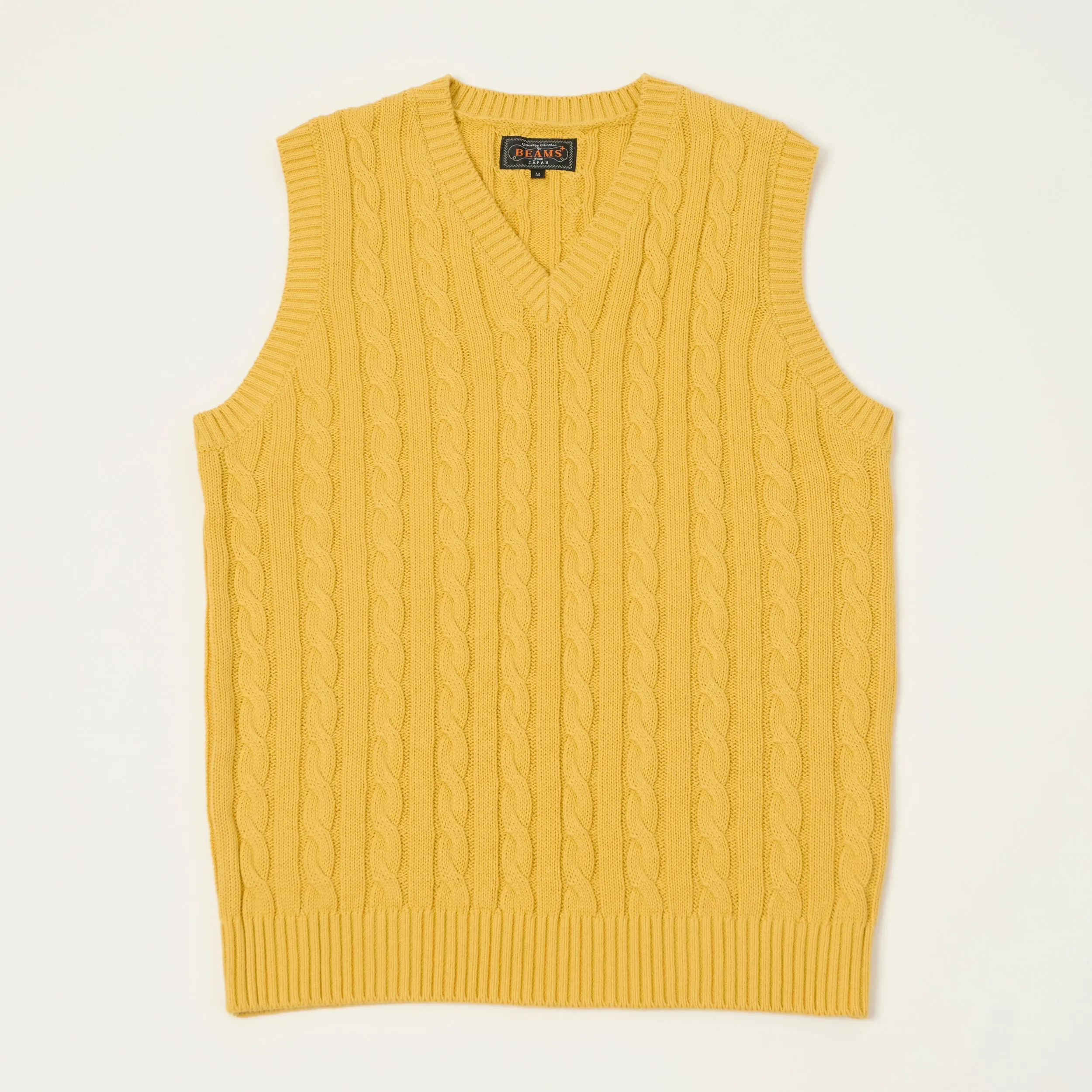 Beams Plus Cable Knit Vest - Yellow sold by Son of a Stag