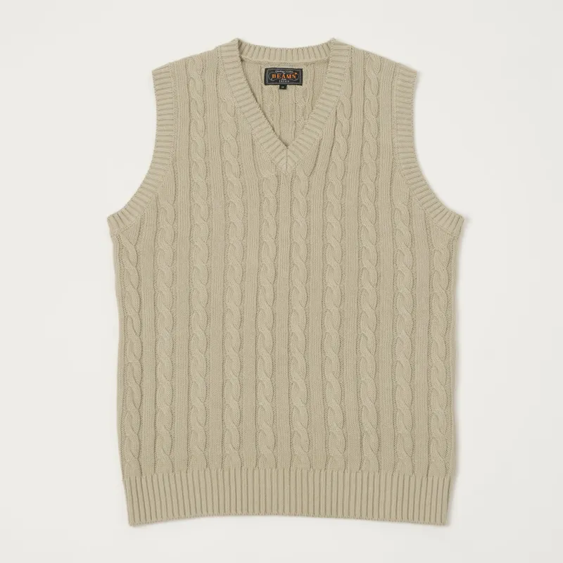 Beams Plus Cable Knit Vest - Grey made by BEAMS PLUS