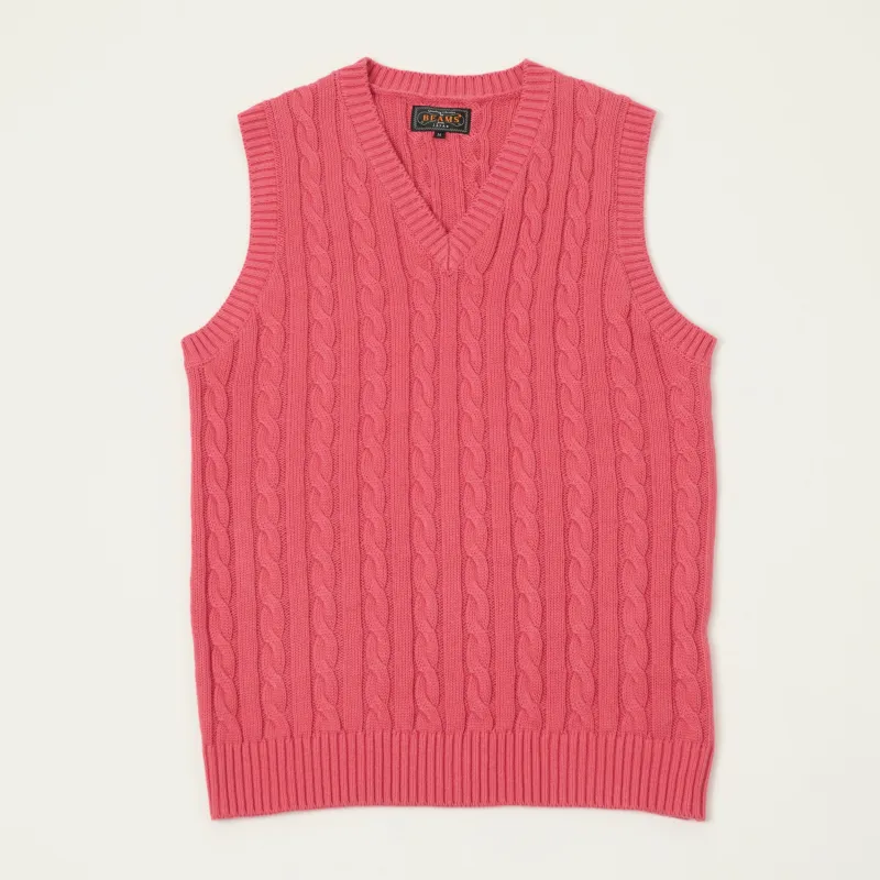 Beams Plus Cable Knit Vest - Red made by BEAMS PLUS