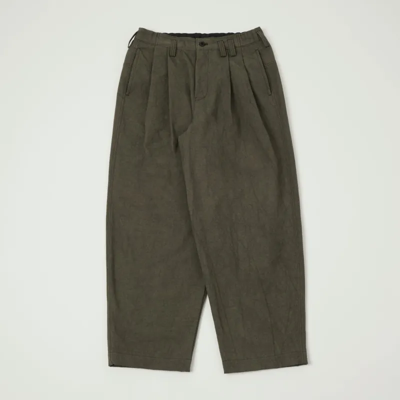 Jackman Sulfur Dyed Canvas Pleated Trousers - Dark Moss Gray sold by Son of a Stag