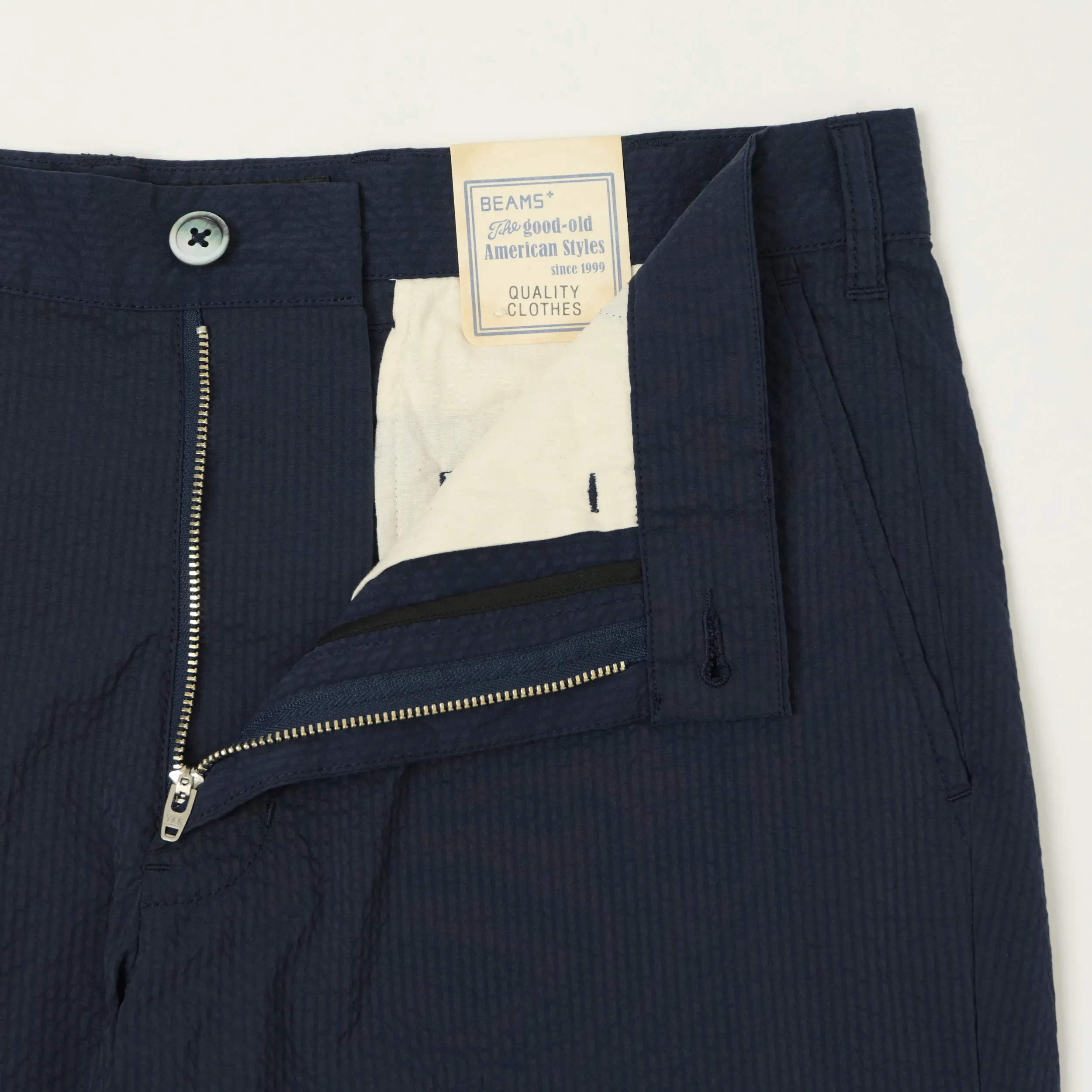 Beams Plus Lighweight Seersucker Shorts - Navy sold by Son of a Stag product image thumbnail 3