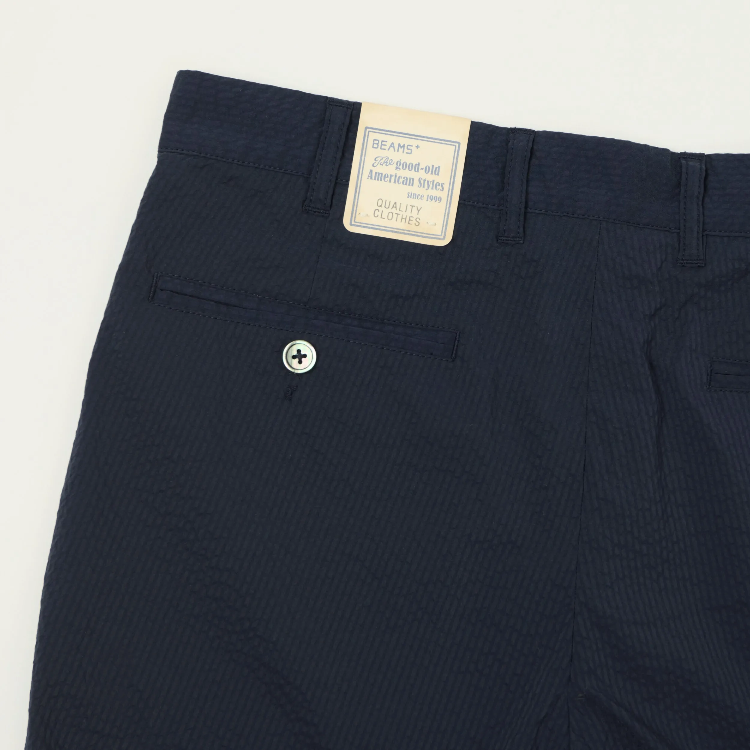 Beams Plus Lighweight Seersucker Shorts - Navy sold by Son of a Stag product image thumbnail 2
