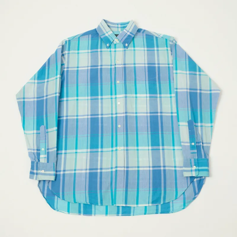 Beams Plus Madras Button Down Shirt - Light Blue made by BEAMS PLUS