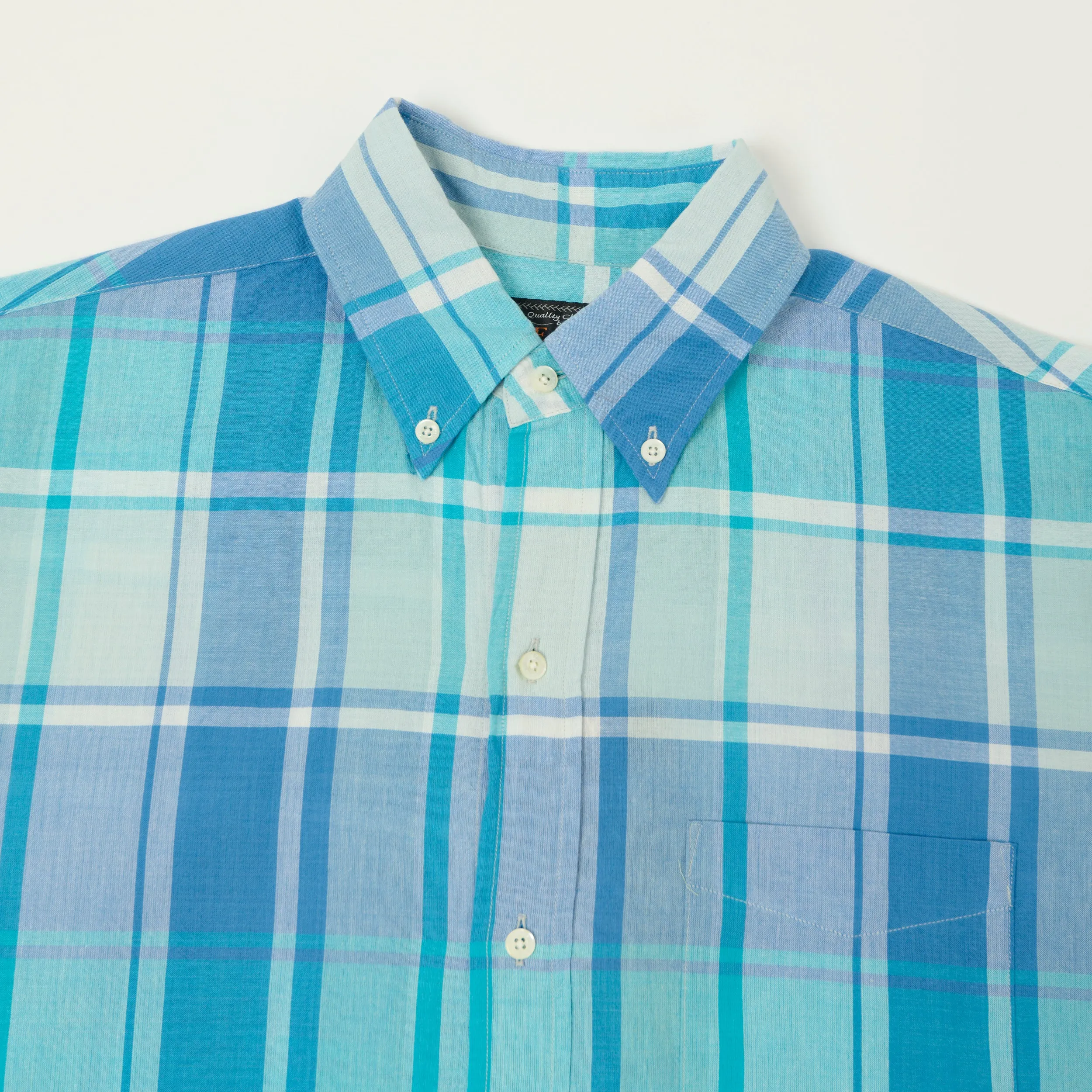 Beams Plus Madras Button Down Shirt - Light Blue sold by Son of a Stag product image thumbnail 2