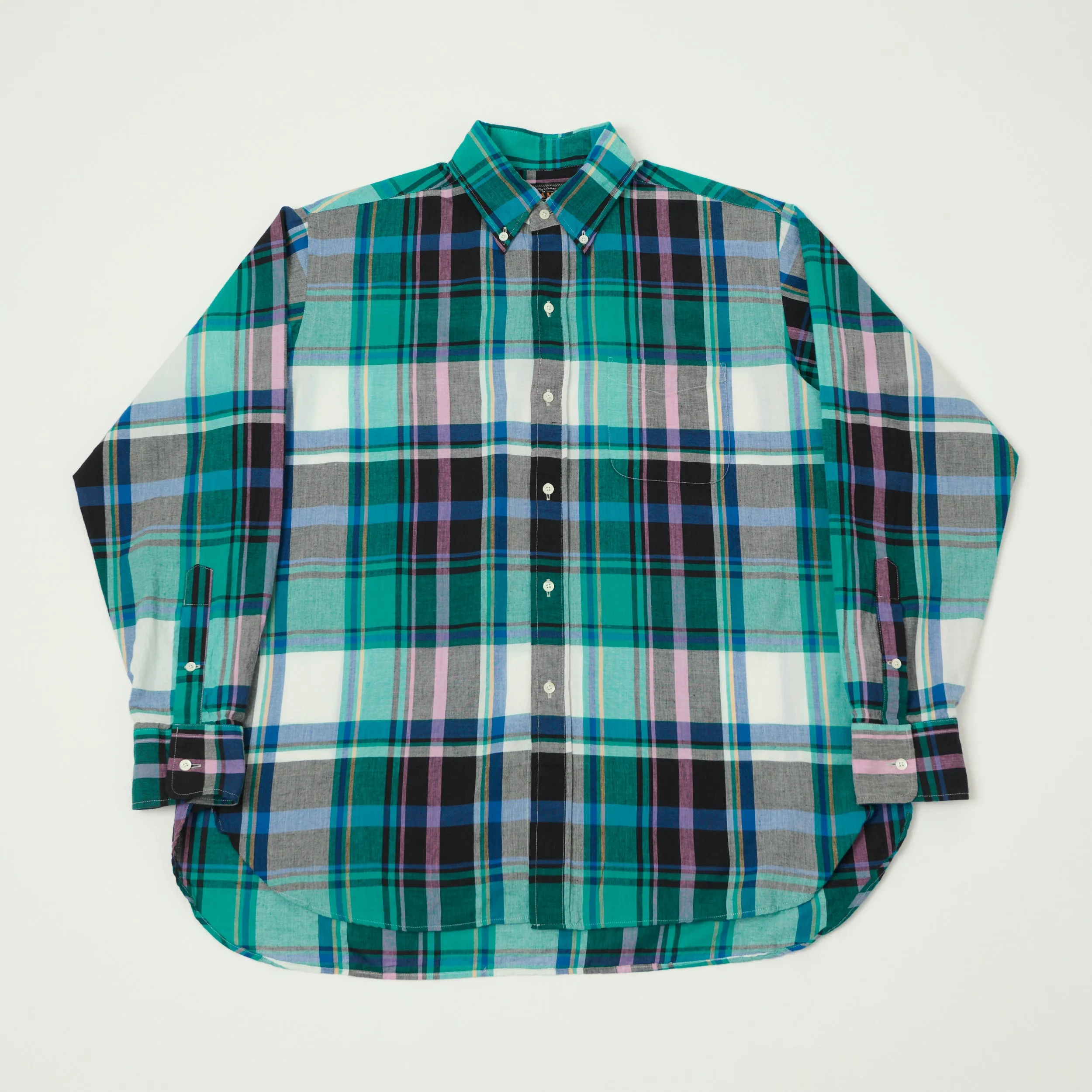 Beams Plus Madras Button Down Shirt - Green sold by Son of a Stag