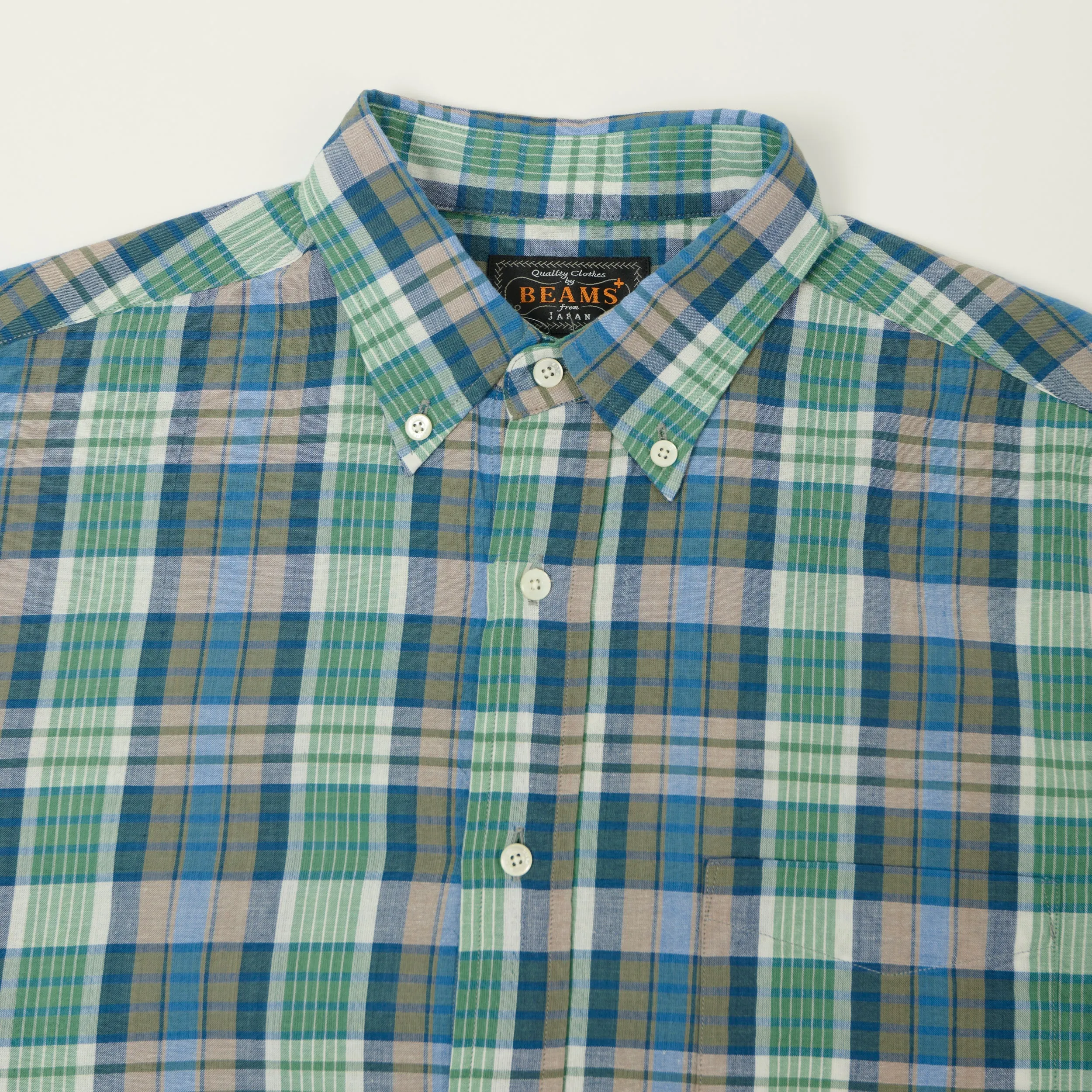 Beams Plus Madras Button Down Shirt - Blue sold by Son of a Stag product image thumbnail 2