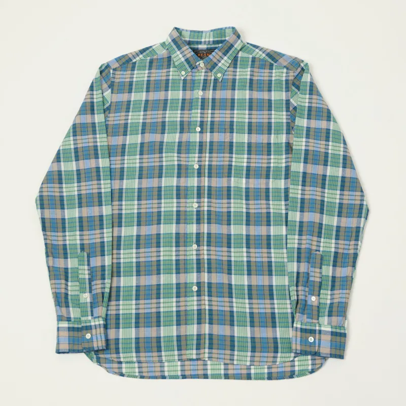 Beams Plus Madras Button Down Shirt - Blue made by BEAMS PLUS