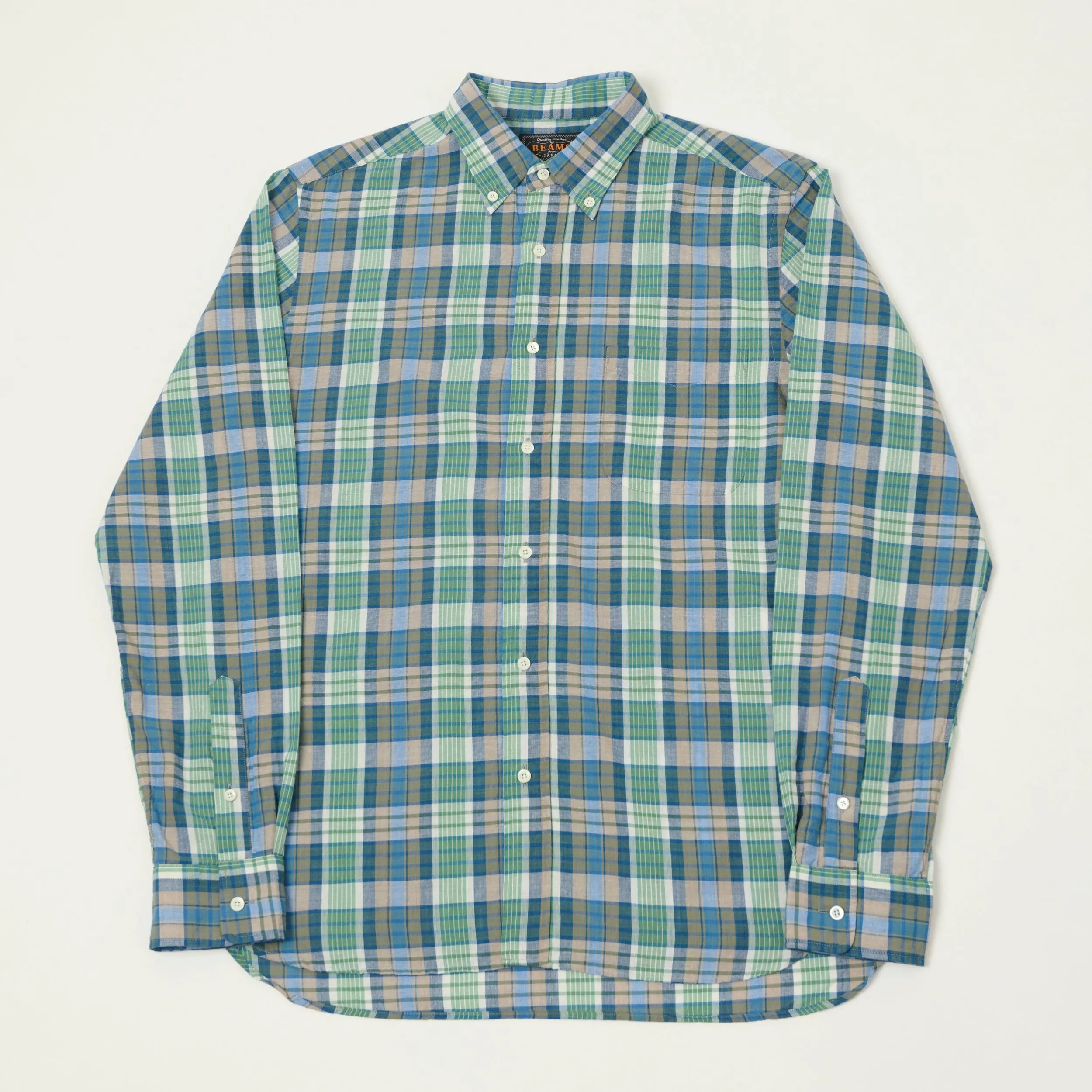 Beams Plus Madras Button Down Shirt - Blue sold by Son of a Stag