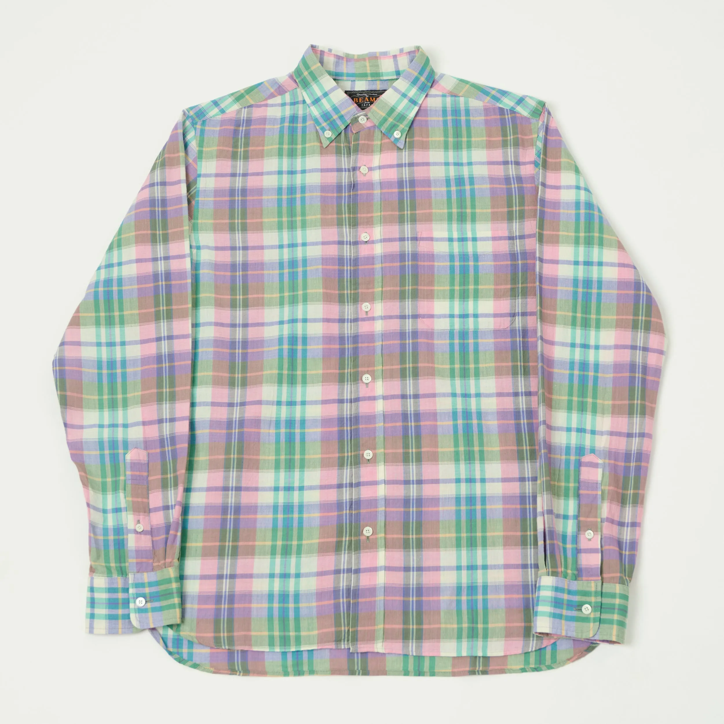Beams Plus Madras Button Down Shirt - Pink sold by Son of a Stag