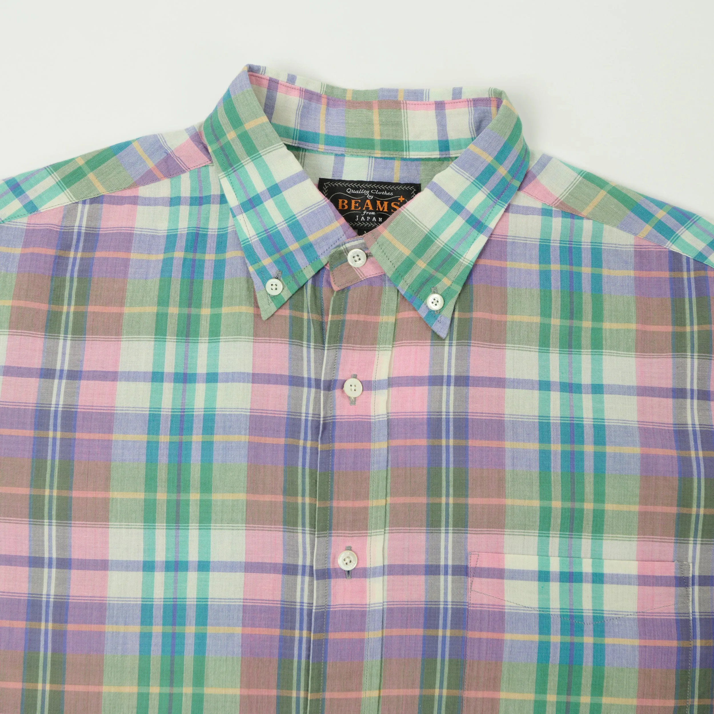 Beams Plus Madras Button Down Shirt - Pink sold by Son of a Stag product image thumbnail 2