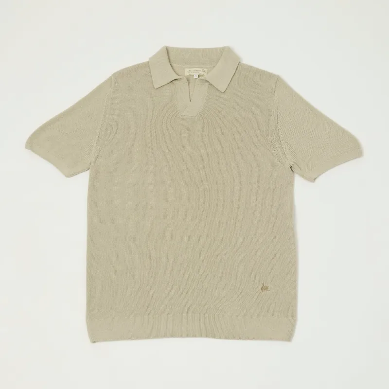 Merz b. Schwanen 'Good Basics' Knitted Polo Shirt - Sand made by Merz B. Schwanen