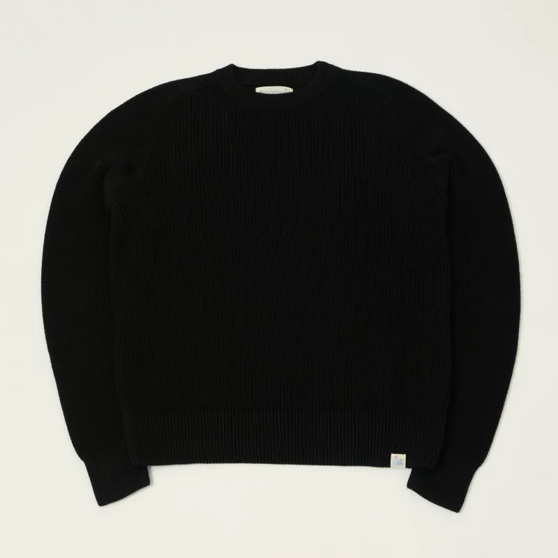 Merz b. Schwanen 'Good Basics' Cotton Ribbed Sweater - Deep Black sold by Son of a Stag