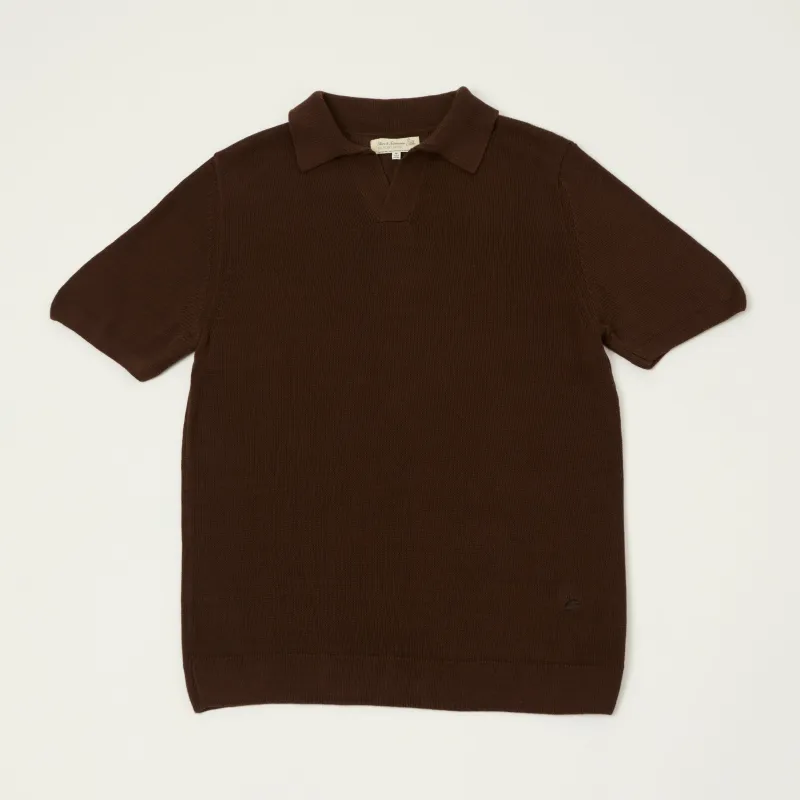 Merz b. Schwanen 'Good Basics' Knitted Polo Shirt - Chocolate sold by Son of a Stag