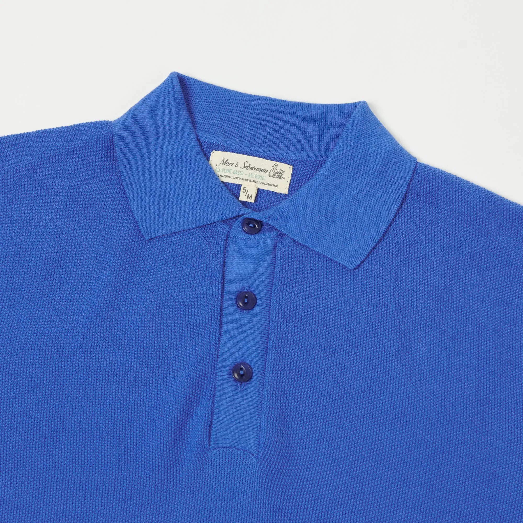 Merz b. Schwanen KPLP02 Plant Based Knitted Polo Shirt - Washed Blue sold by Son of a Stag product image thumbnail 2