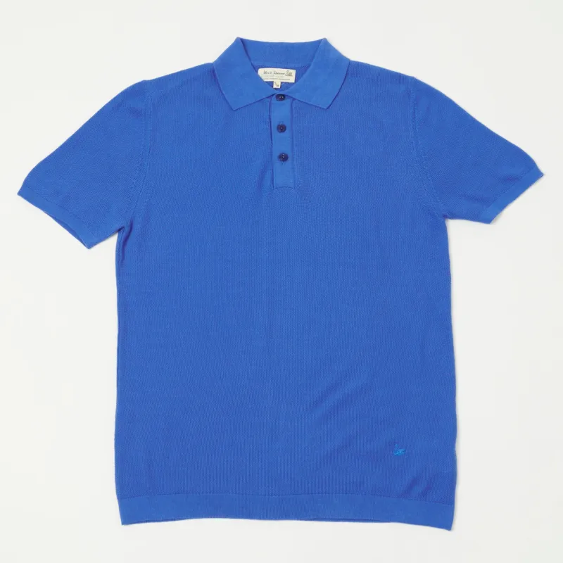 Merz b. Schwanen KPLP02 Plant Based Knitted Polo Shirt - Washed Blue made by Merz B. Schwanen