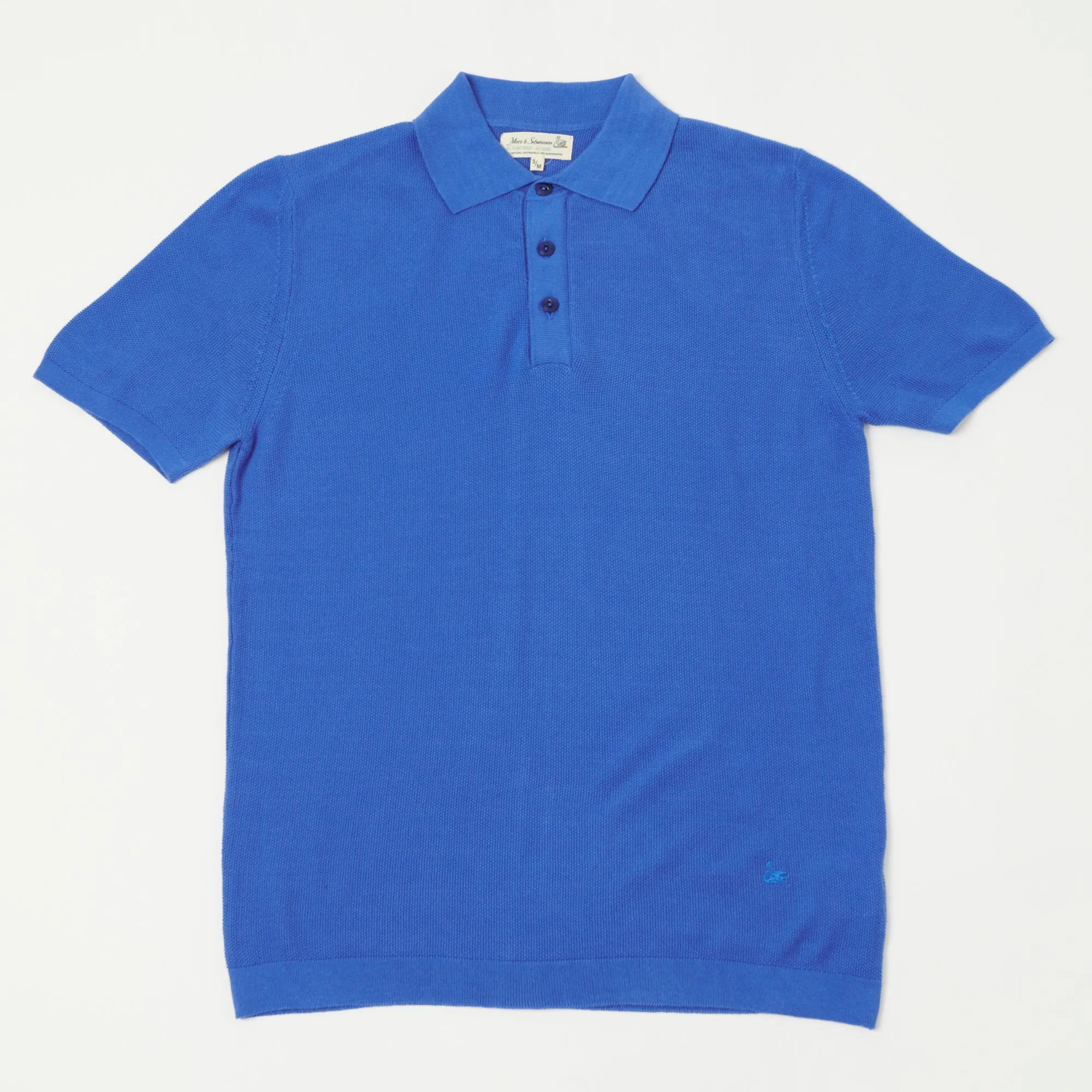 Merz b. Schwanen KPLP02 Plant Based Knitted Polo Shirt - Washed Blue sold by Son of a Stag
