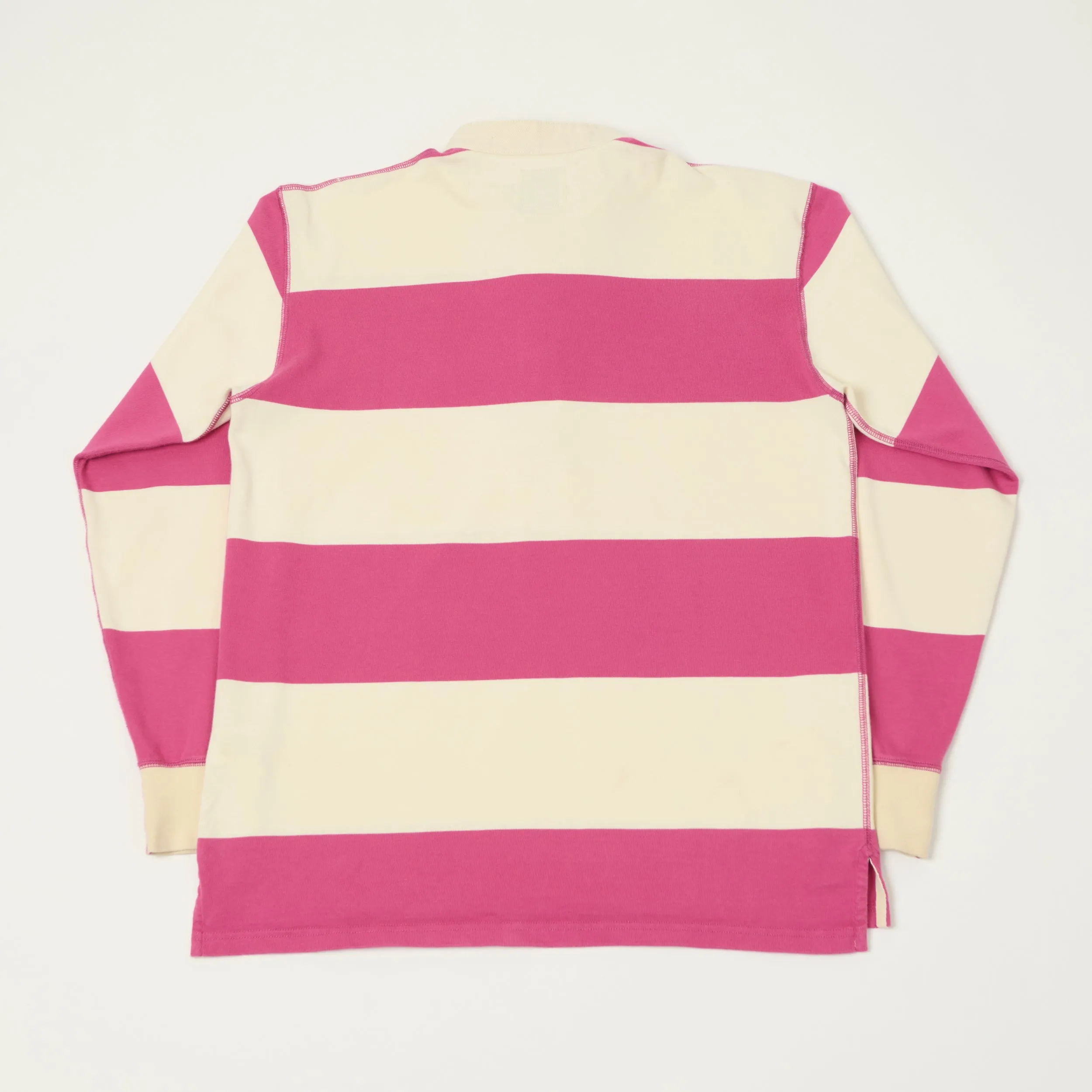 Drake's Grandad Collar Rugby Shirt - Pink/White sold by Son of a Stag product image thumbnail 5