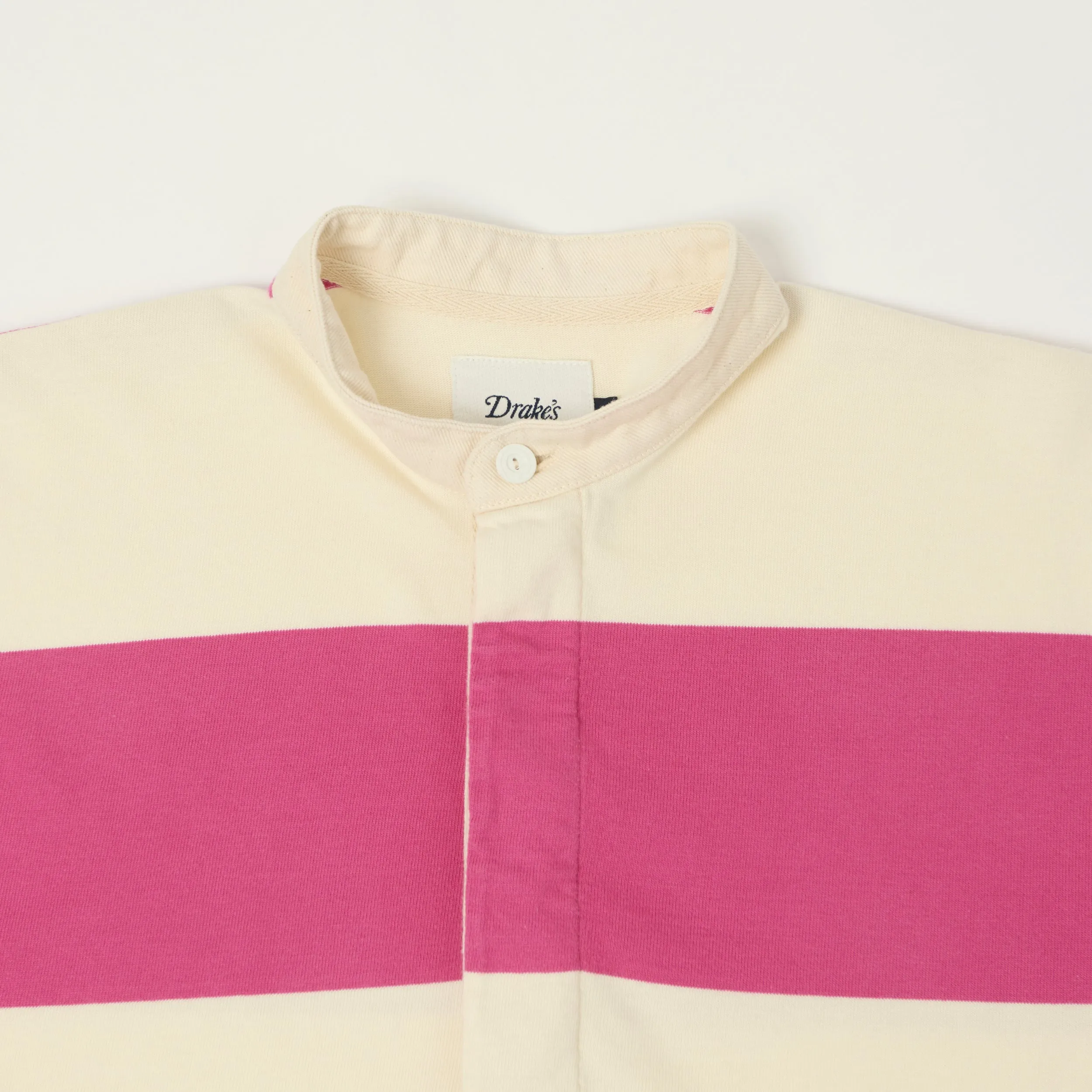 Drake's Grandad Collar Rugby Shirt - Pink/White sold by Son of a Stag product image thumbnail 2