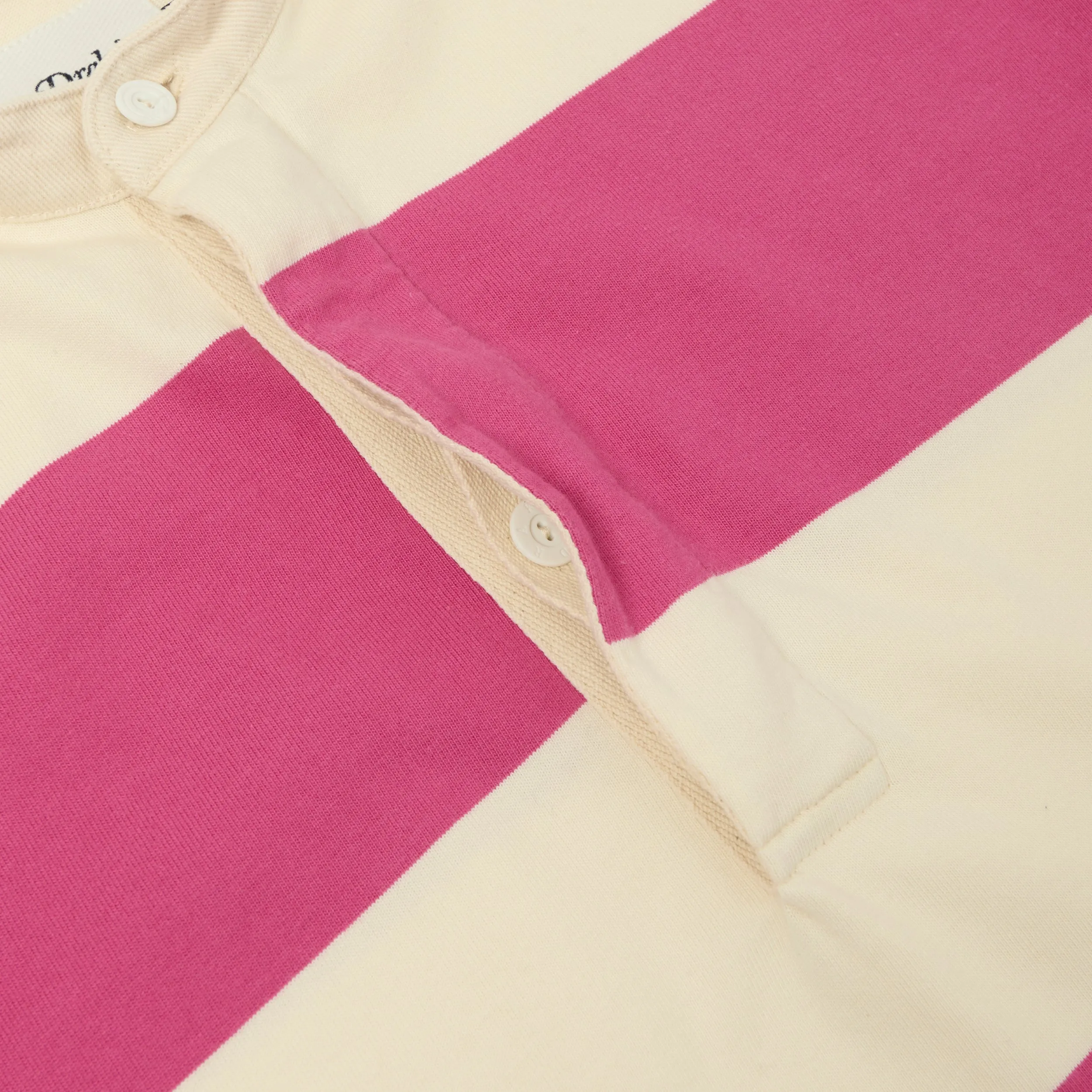 Drake's Grandad Collar Rugby Shirt - Pink/White sold by Son of a Stag product image thumbnail 3