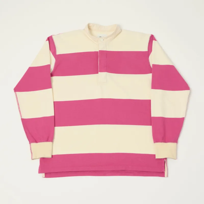 Drake's Grandad Collar Rugby Shirt - Pink/White made by Drakes