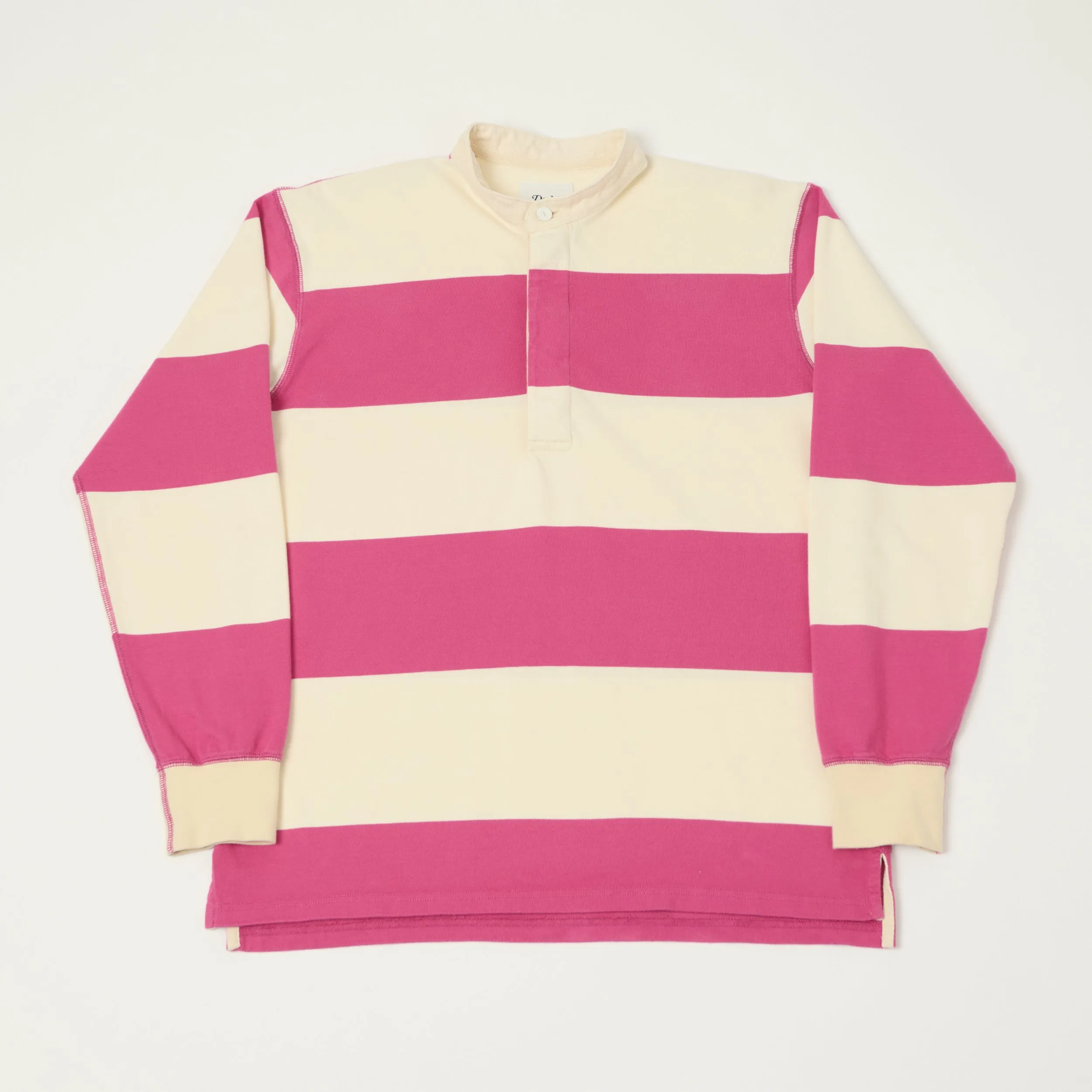 Drake's Grandad Collar Rugby Shirt - Pink/White sold by Son of a Stag