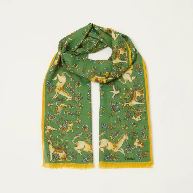 Drake's 'Unicorn' Wool/Silk Scarf - Olive made by Drakes