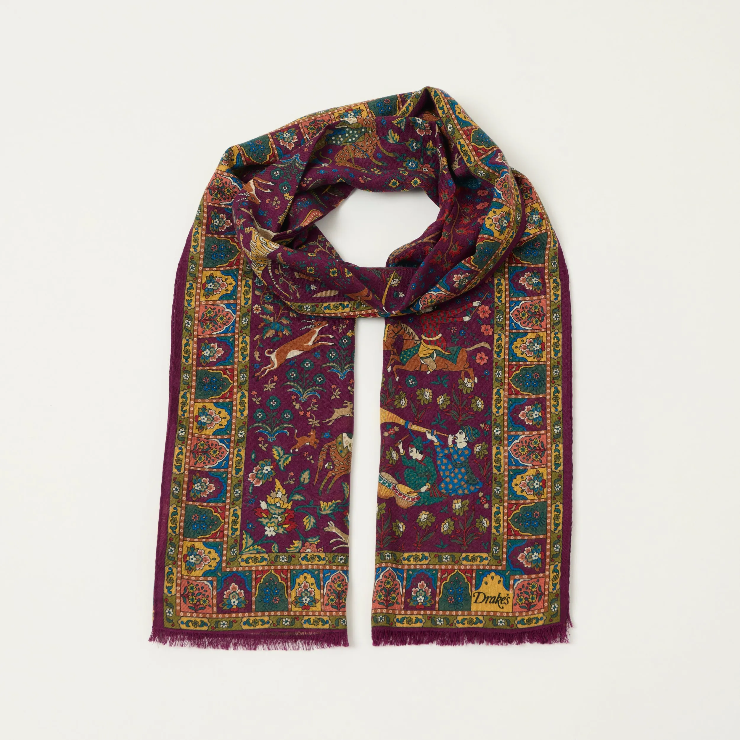Drake's 'Moghul Garden' Wool/Silk Scarf - Burgundy sold by Son of a Stag