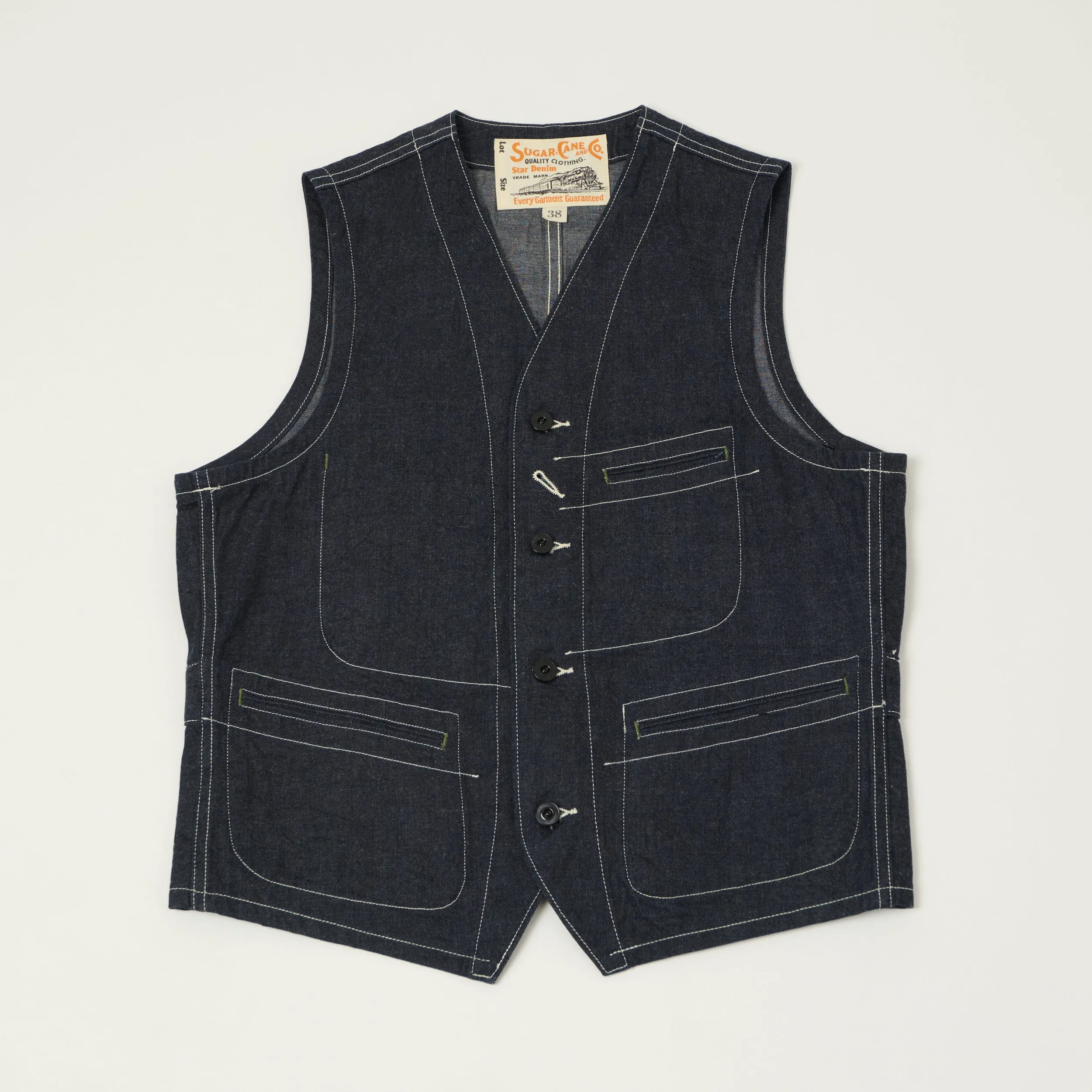 Sugar Cane 11oz Denim Work Vest - One Wash sold by Son of a Stag