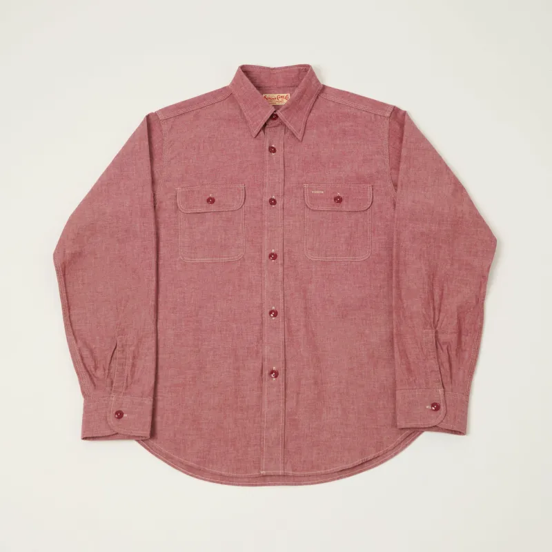 Sugar Cane Chambray Work Shirt - Red made by Sugar Cane